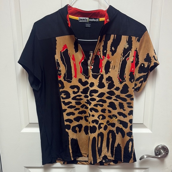 Jamie Sadock Black and Tan Animal Print Top - Picture 1 of 5